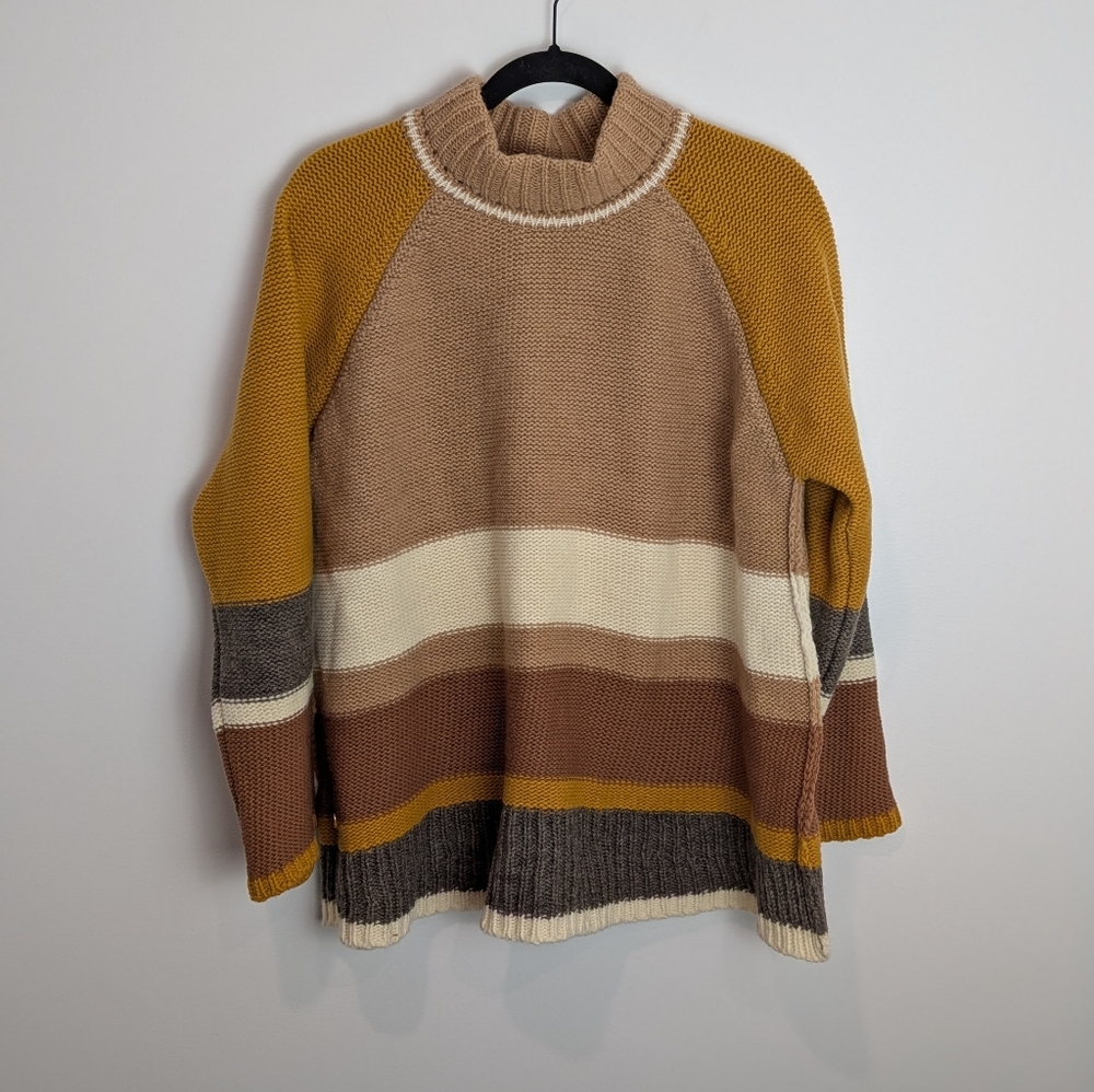 Margara Shaw Color Block Mock Neck Sweater Size 3/L Boho Neutral Classic Bold